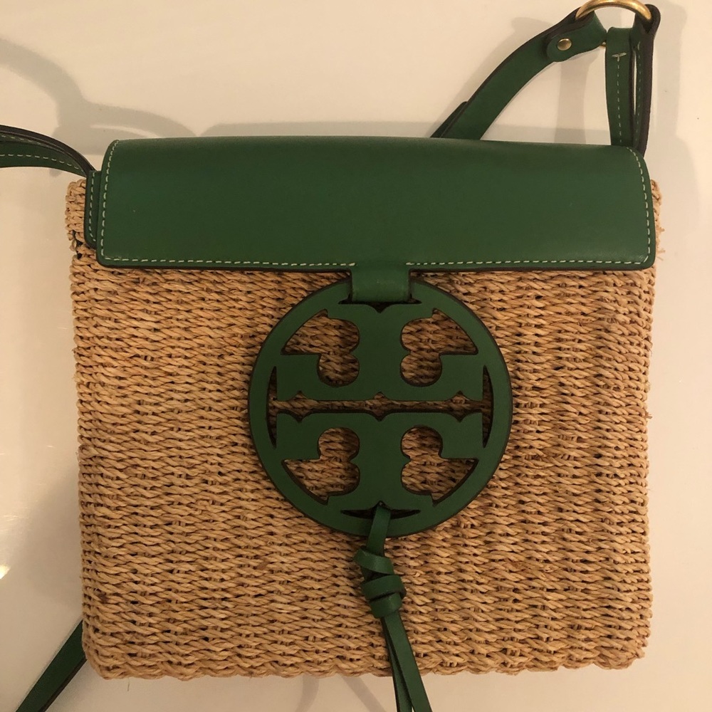 Tory Burch Miller Straw Crossbody Green